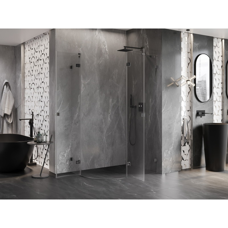 Mexen Lunar semi-circular right-hinged shower cabin 90 x 80 cm, transparent, brushed gun gray - 833-090P-080L-66-00