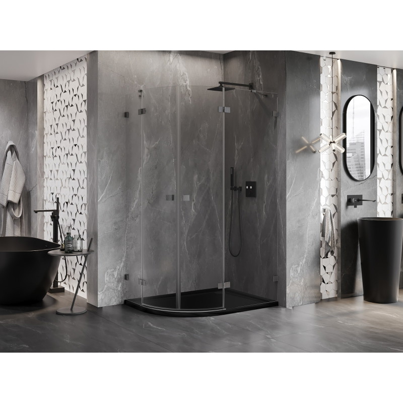 Mexen Lunar semi-circular shower cabin, hinged, right 100 x 80 cm, transparent, brushed gun gray - 833-100P-080L-66-00