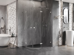 Mexen Lunar semi-circular shower enclosure, tilting right 100 x 80 cm, transparent, brushed nickel - 833-100P-080L-97-00