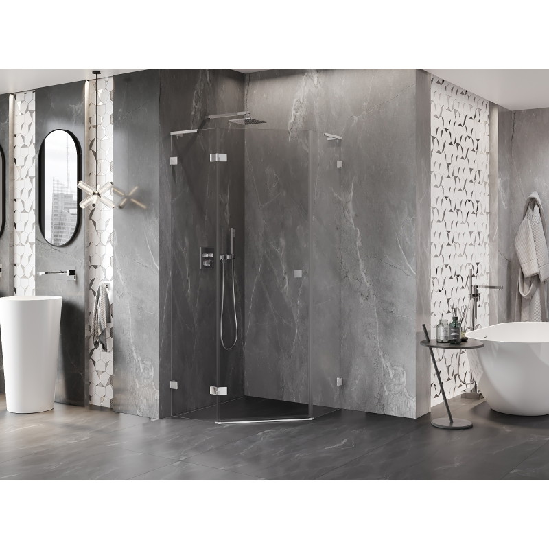 Mexen Lunar L pentagonal hinged shower cabin left 80 x 80 cm, transparent, chrome - 831L-080L-080P-01-00-L