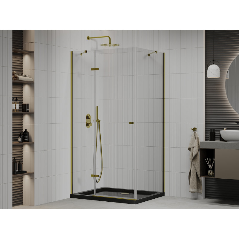 Mexen Roma hinged shower cabin 80 x 100 cm, transparent, gold + Flat tray, black - 854-080-100-50-00-4070G