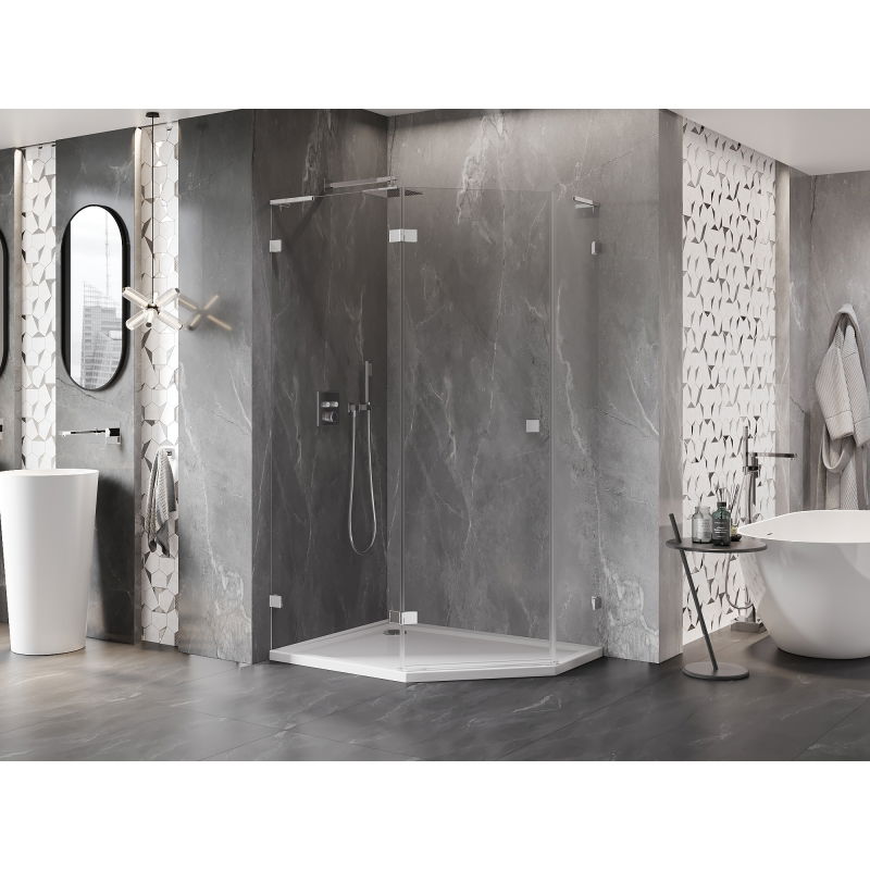 Mexen Lunar L pentagonal shower enclosure hinged left 100 x 80 cm, transparent, chrome - 831L-100L-080P-01-00-L