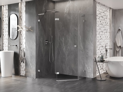 Mexen Lunar L pentagonal shower enclosure swing left 100 x 80 cm, transparent, chrome - 831L-100L-080P-01-00-L