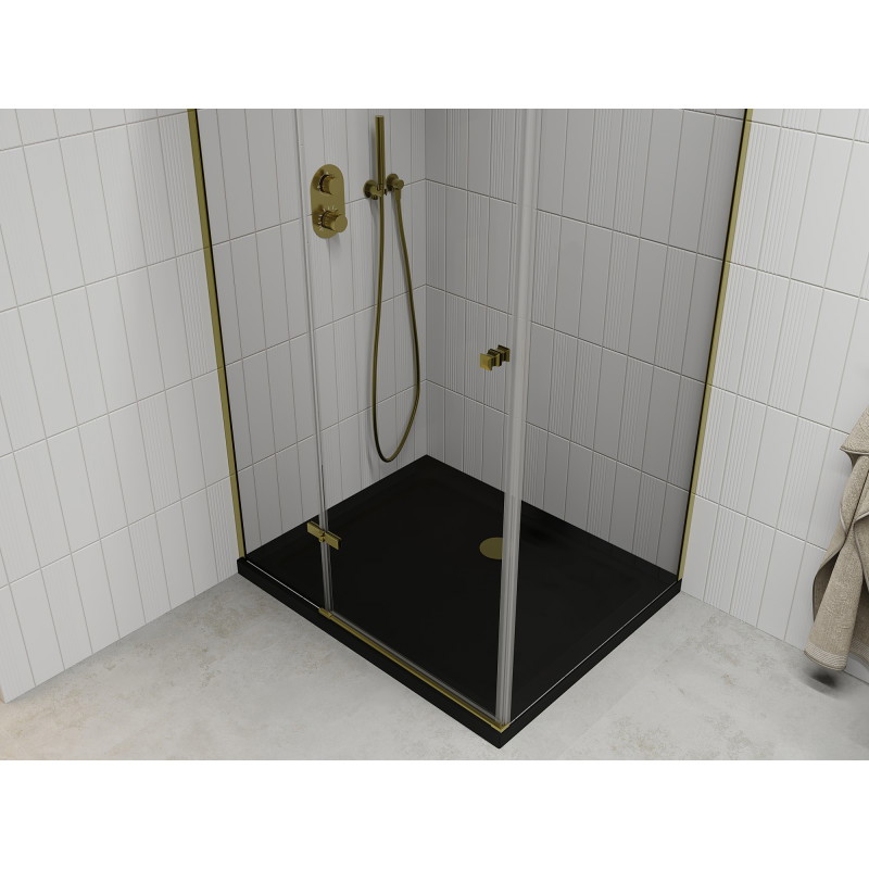 Mexen Roma hinged shower cabin 80 x 100 cm, transparent, gold + Flat tray, black - 854-080-100-50-00-4070G