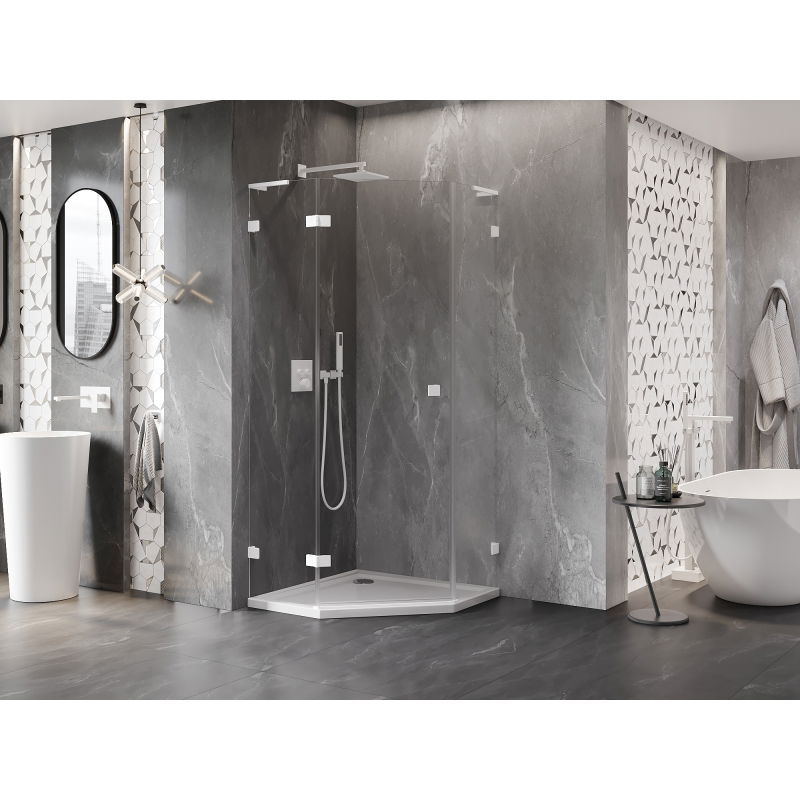 Mexen Lunar L pentagonal shower enclosure left swing 80 x 80 cm, transparent, white - 831L-080L-080P-20-00-L