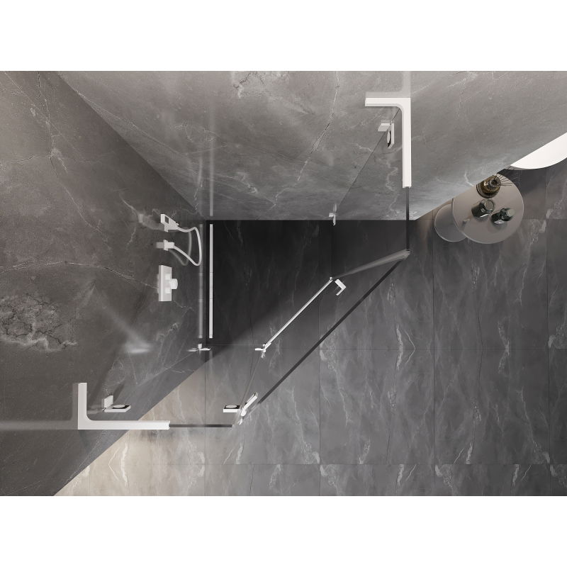 Mexen Lunar L pentagonal shower enclosure left swing 80 x 80 cm, transparent, white - 831L-080L-080P-20-00-L