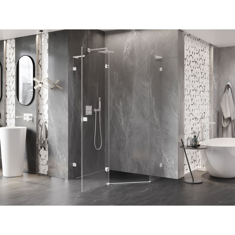 Mexen Lunar L Pentagonal Left Hinged Shower Cabin 100 x 80 cm, Transparent, White - 831L-100L-080P-20-00-L