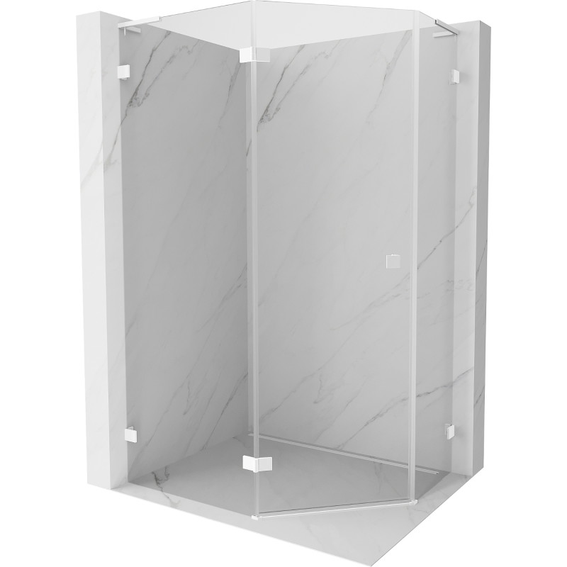 Mexen Lunar L pentagonal shower enclosure, hinged left 100 x 90 cm, transparent, white - 831L-100L-090P-20-00-L