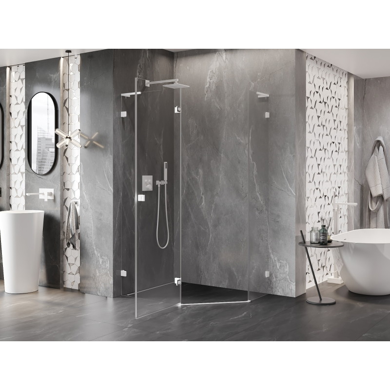 Mexen Lunar L pentagonal shower enclosure, hinged left 100 x 90 cm, transparent, white - 831L-100L-090P-20-00-L