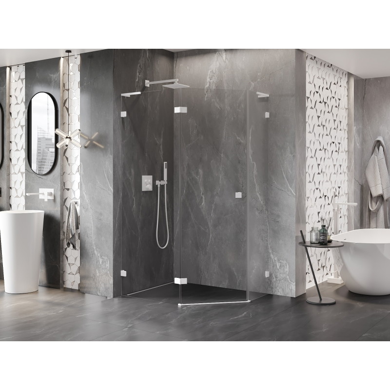 Mexen Lunar L pentagonal shower enclosure, hinged left 100 x 90 cm, transparent, white - 831L-100L-090P-20-00-L