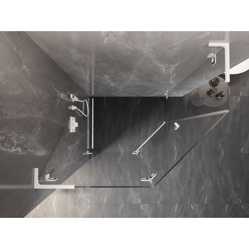 Mexen Lunar L Pentagonal Left Hinged Shower Enclosure 100 x 90 cm, Transparent, White - 831L-100L-090P-20-00-L