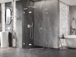 Mexen Lunar L pentagonal shower enclosure swing left 100 x 100 cm, transparent, white - 831L-100L-100P-20-00-L