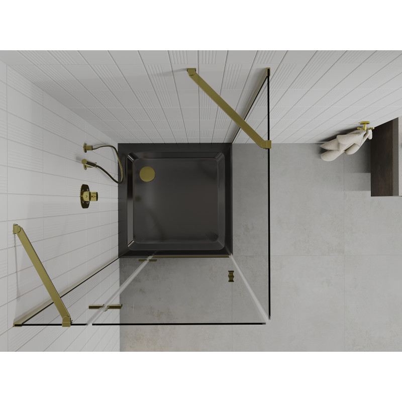 Mexen Roma hinged shower cabin 80 x 80 cm, transparent, gold + Flat shower tray, black - 854-080-080-50-00-4070G