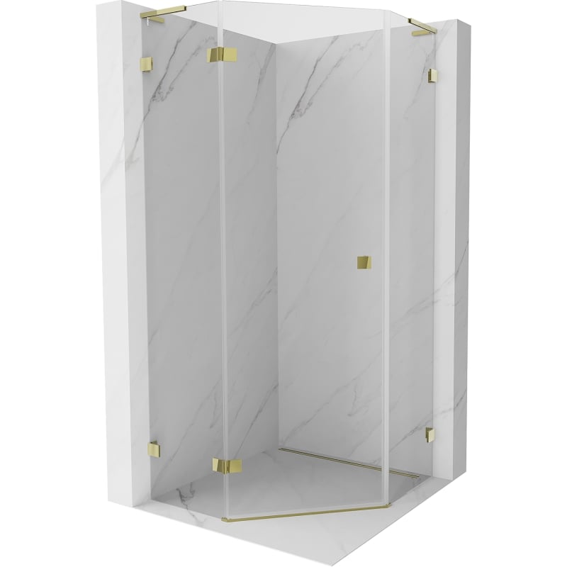 Mexen Lunar L pentagon shower cabin swinging left 90 x 90 cm, transparent, gold - 831L-090L-090P-50-00-L