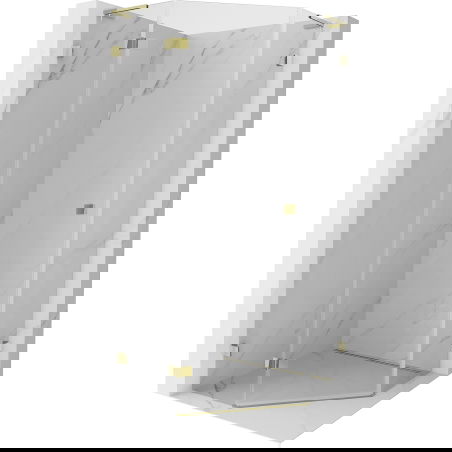 Mexen Lunar L Pentagonal Shower Enclosure, Left Swing 90 x 90 cm, Transparent, Gold - 831L-090L-090P-50-00-L