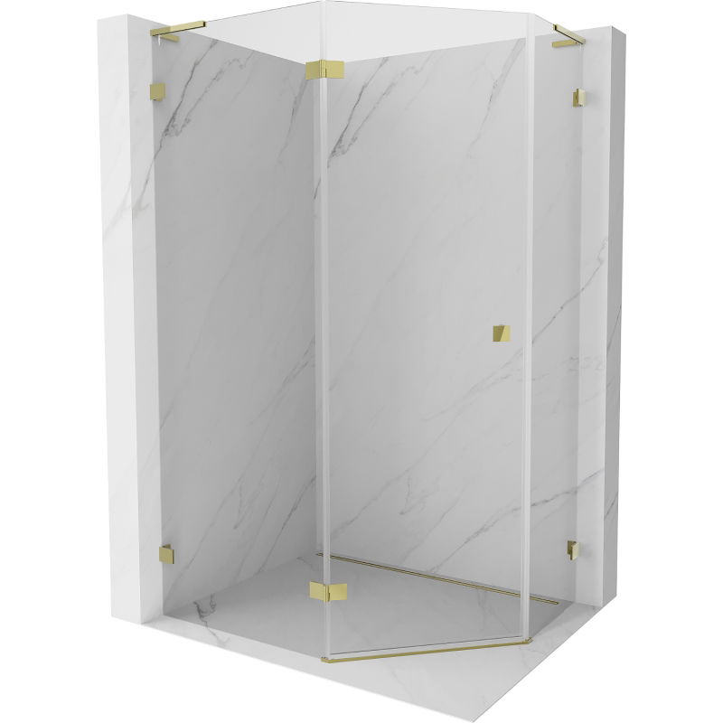 Mexen Lunar L pentagonal left hinged shower cabin 100 x 80 cm, transparent, gold - 831L-100L-080P-50-00-L