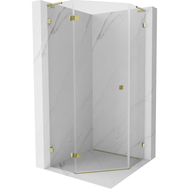 Mexen Lunar L pentagonal hinged left shower cabin 100 x 100 cm, transparent, gold - 831L-100L-100P-50-00-L
