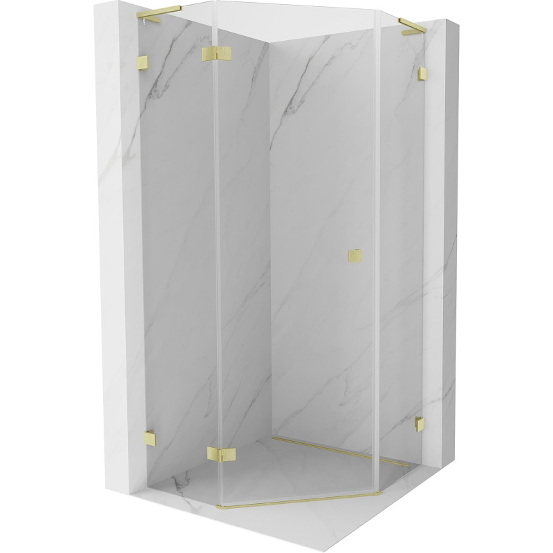 Mexen Lunar L pentagon-shaped left-opening shower enclosure 80 x 80 cm, transparent, brushed gold - 831L-080L-080P-55-00-L