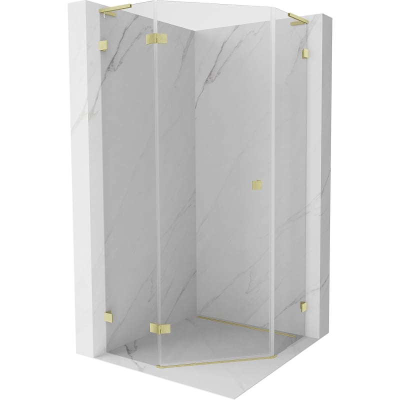 Mexen Lunar L pentagonal shower enclosure, left hinged 80 x 80 cm, transparent, brushed gold - 831L-080L-080P-55-00-L