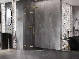 Mexen Lunar L pentagon-shaped left-opening shower enclosure 80 x 80 cm, transparent, brushed gold - 831L-080L-080P-55-00-L