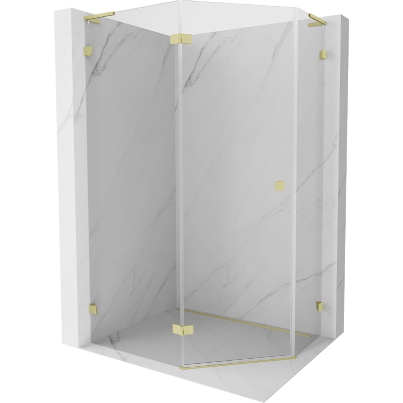 Mexen Lunar L pentagonal shower enclosure hinged left 90 x 80 cm, transparent, brushed gold - 831L-090L-080P-55-00-L