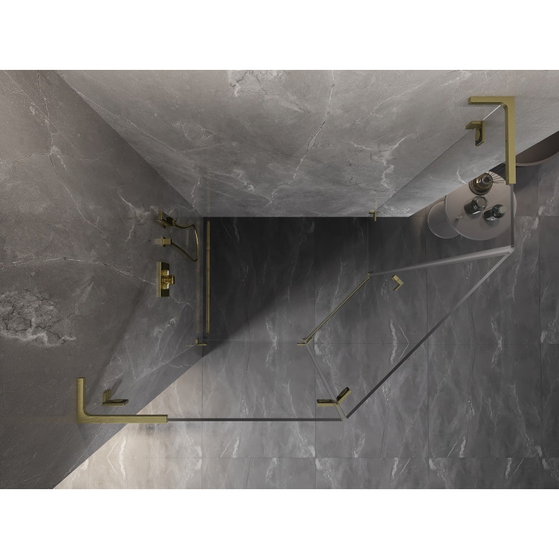 Mexen Lunar L pentagonal swing shower enclosure left 90 x 80 cm, transparent, brushed gold - 831L-090L-080P-55-00-L