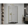Mexen Roma swing shower cabin 90 x 90 cm, transparent, gold + Flat tray, black - 854-090-090-50-00-4070G