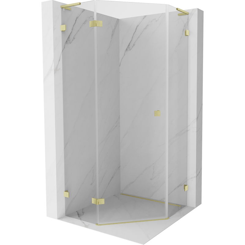 Mexen Lunar L pentagonal shower enclosure, swivel left 90 x 90 cm, transparent, brushed gold - 831L-090L-090P-55-00-L