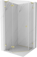 Mexen Lunar L pentagonal shower enclosure with left hinged door 90 x 90 cm, transparent, brushed gold - 831L-090L-090P-55-00-L