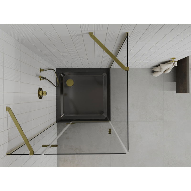 Mexen Roma 90 x 90 cm Hinged Shower Enclosure, Transparent, Gold + Flat Black Tray - 854-090-090-50-00-4070G