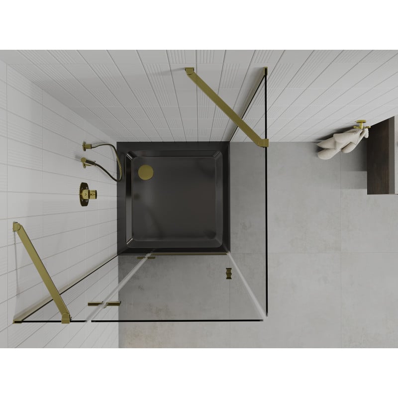 Mexen Roma swing shower cabin 90 x 90 cm, transparent, gold + Flat tray, black - 854-090-090-50-00-4070G