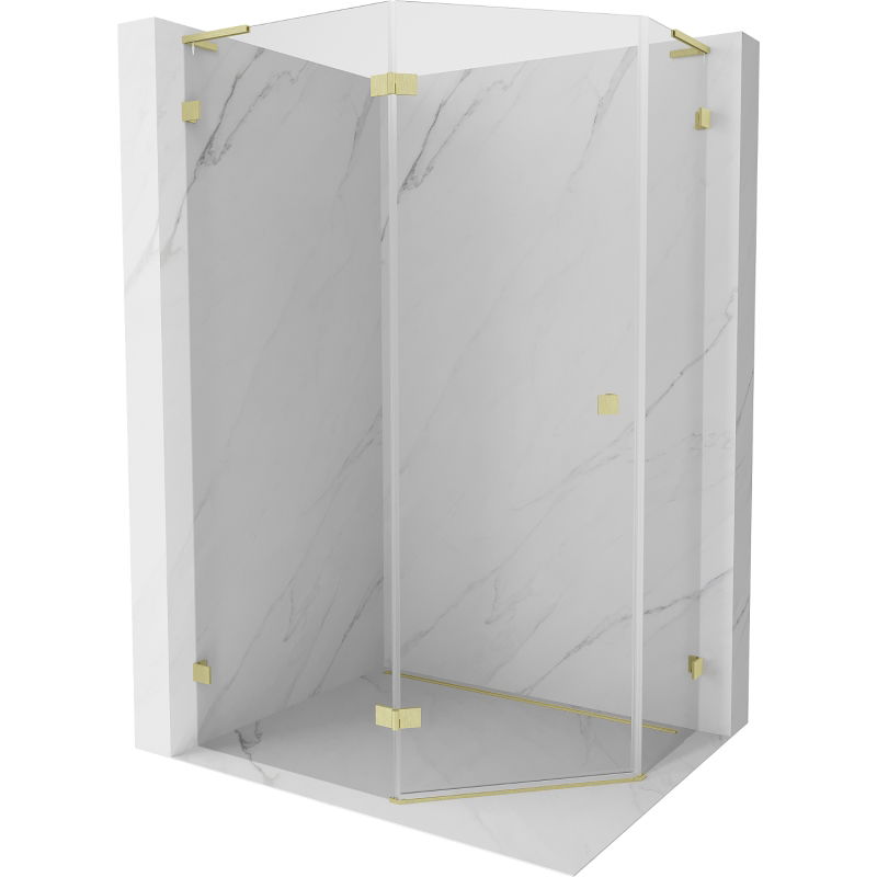 Mexen Lunar L pentagonal shower enclosure left hinged 100 x 80 cm, transparent, brushed gold - 831L-100L-080P-55-00-L