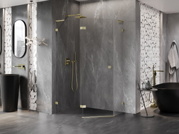 Mexen Lunar L pentagonal pivot shower enclosure left 100 x 90 cm, transparent, brushed gold - 831L-100L-090P-55-00-L