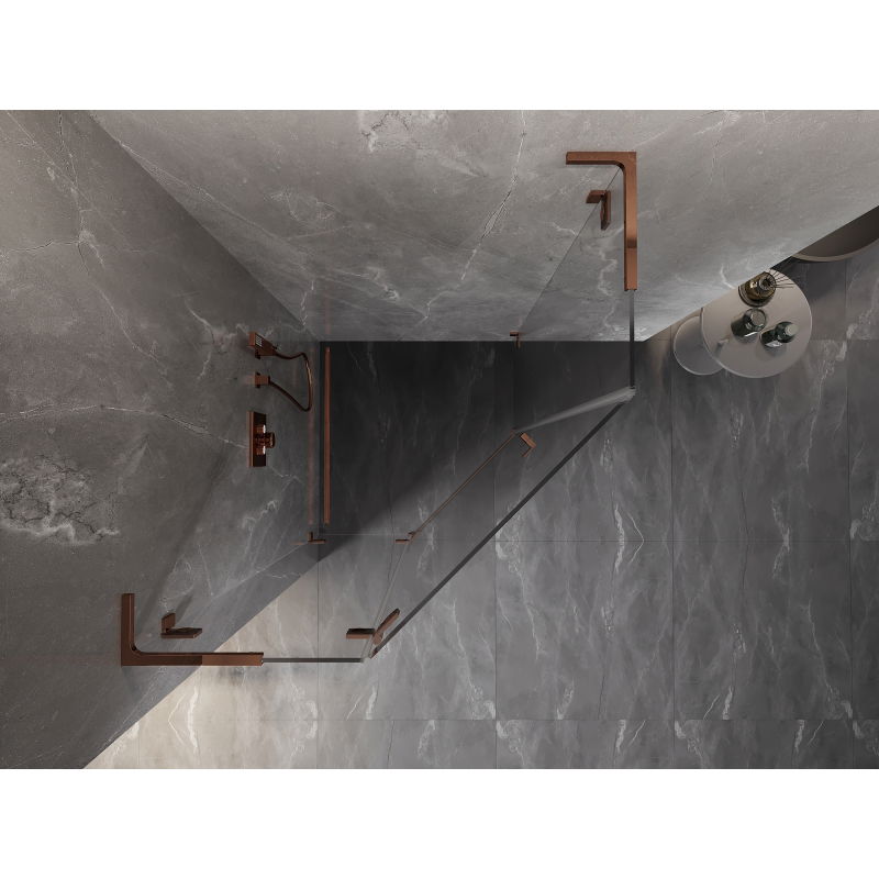 Mexen Lunar L Pentagonal Left Hinged Shower Enclosure 90 x 90 cm, Transparent, Rose Gold - 831L-090L-090P-60-00-L