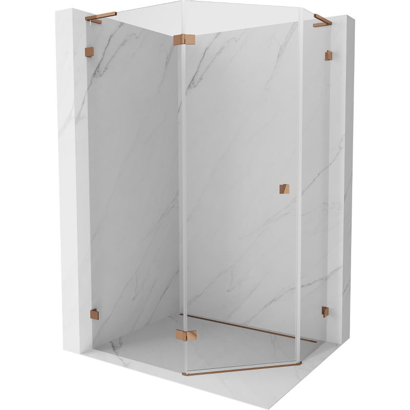 Mexen Lunar L pentagonal shower enclosure, left swing door 100 x 80 cm, transparent, rose gold - 831L-100L-080P-60-00-L