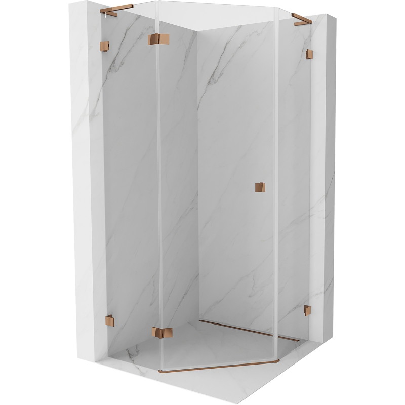 Mexen Lunar L pentagonal left-hinged shower cabin 100 x 100 cm, transparent, pink gold - 831L-100L-100P-60-00-L