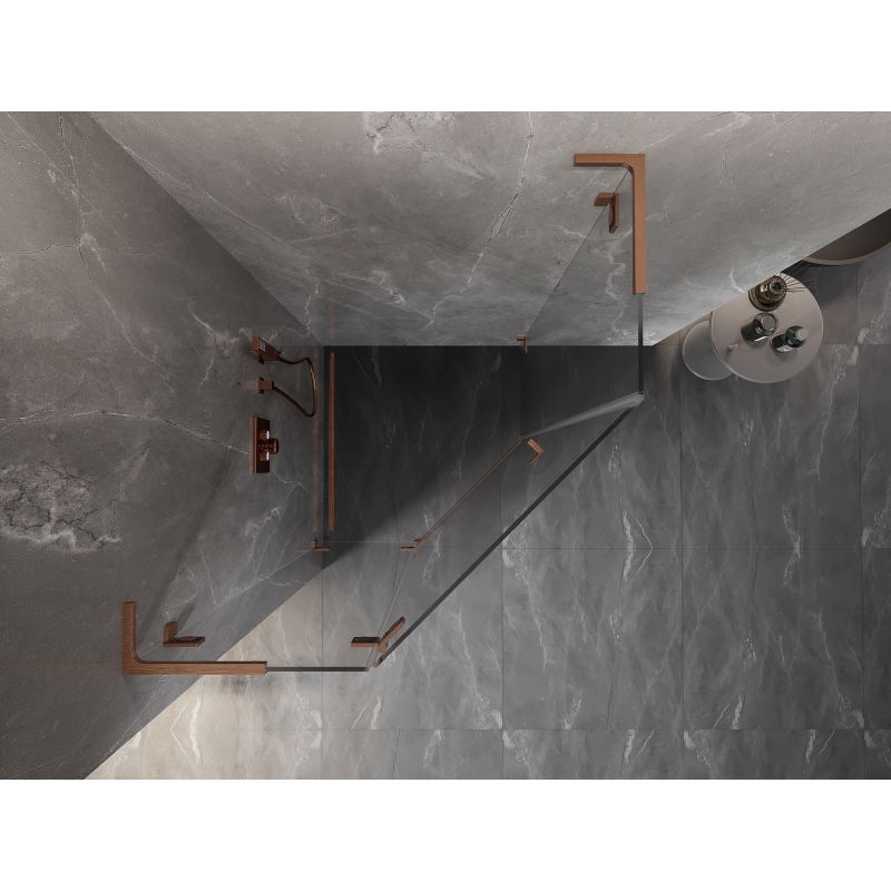 Mexen Lunar L pentagonal shower cabin with left hinged door 80 x 80 cm, transparent, brushed copper - 831L-080L-080P-65-00-L