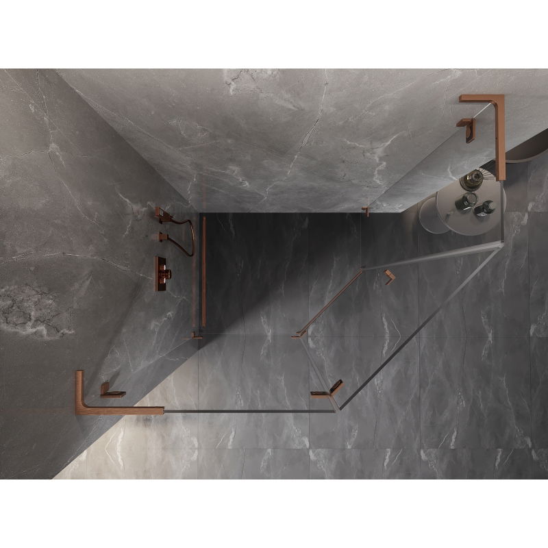 Mexen Lunar L pentagonal hinged shower enclosure left 90 x 80 cm, transparent, brushed copper - 831L-090L-080P-65-00-L