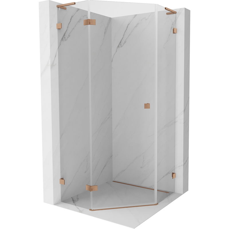 Mexen Lunar L pentagonal shower enclosure hinged left 90 x 90 cm, transparent, brushed copper - 831L-090L-090P-65-00-L