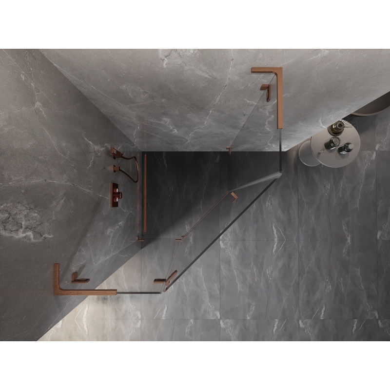 Mexen Lunar L pentagonal shower enclosure with left hinged door 90 x 90 cm, transparent, brushed copper - 831L-090L-090P-65-00-L