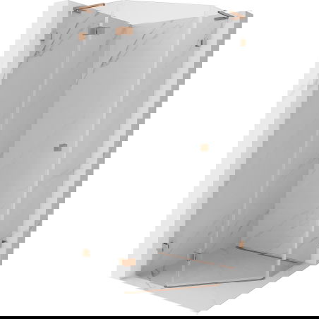 Mexen Lunar L Pentagonal Shower Enclosure Hinged Left 100 x 100 cm, Transparent, Brushed Copper - 831L-100L-100P-65-00-L