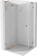 Mexen Lunar L pentagonal shower enclosure, tilting left, 100 x 100 cm, transparent, brushed copper - 831L-100L-100P-65-00-L