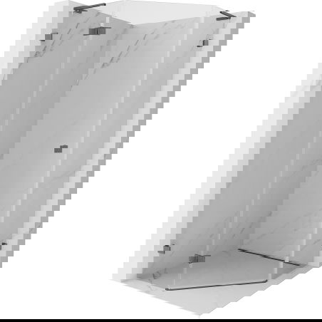 Mexen Lunar L shower enclosure pentagonal pivot left 80x80 cm, transparent, gun gray brushed - 831L-080L-080P-66-00-L