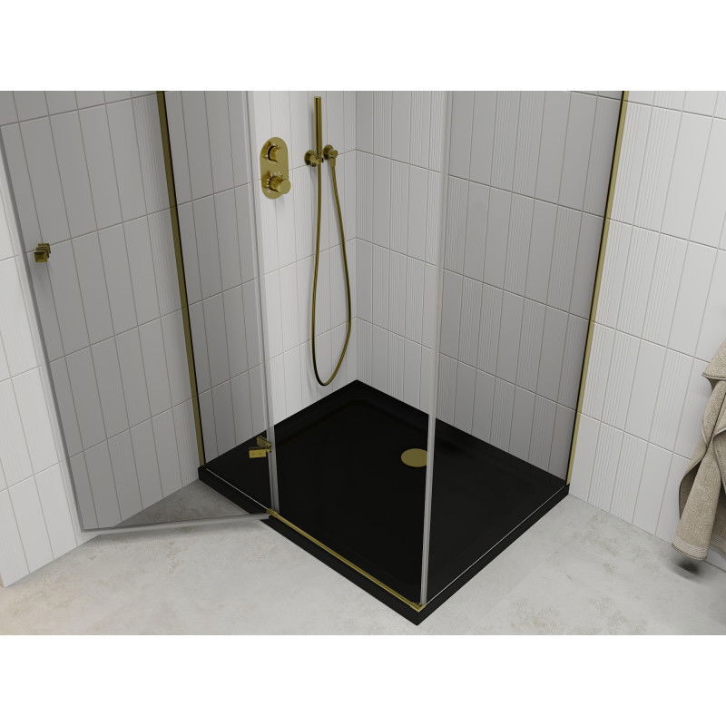 Mexen Roma 100 x 90 cm pivot shower cabin, transparent, gold + Flat tray, black - 854-100-090-50-00-4070G