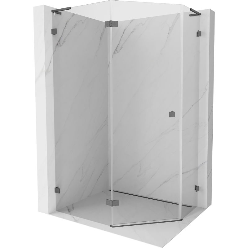 Mexen Lunar L pentagonal hinged left shower enclosure 90x80 cm, transparent, brushed gun gray - 831L-090L-080P-66-00-L