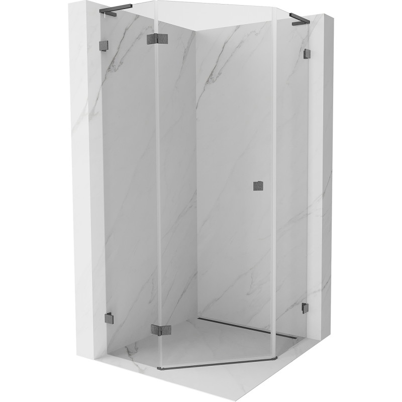 Mexen Lunar L pentagonal left-hinged shower cabin 90x90 cm, transparent, brushed gun gray - 831L-090L-090P-66-00-L