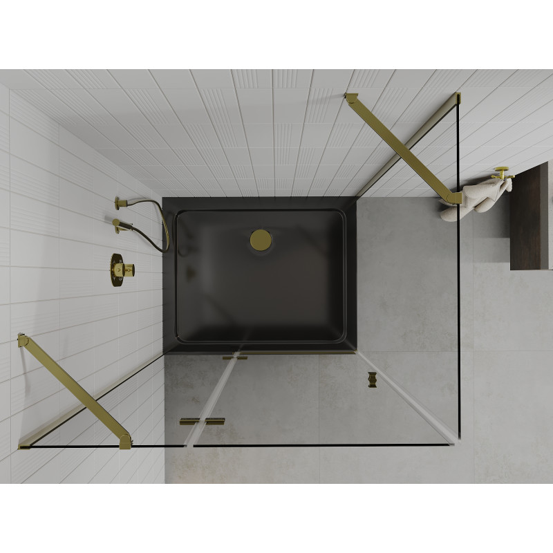 Mexen Roma hinged shower cabin 100 x 90 cm, transparent, gold + Flat tray, black - 854-100-090-50-00-4070G