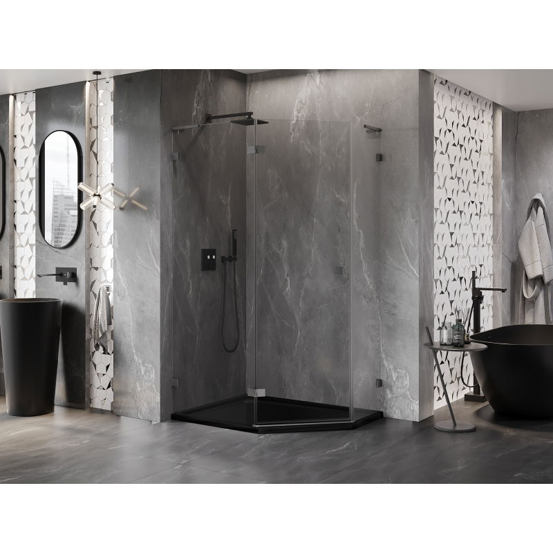 Mexen Lunar L pentagonal shower cabin left-hinged 100x90 cm, transparent, brushed gun grey - 831L-100L-090P-66-00-L
