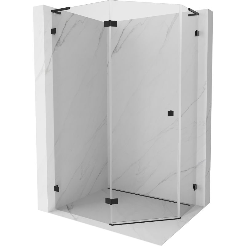 Mexen Lunar L pentagonal shower enclosure with left swing door 90 x 80 cm, transparent, black - 831L-090L-080P-70-00-L