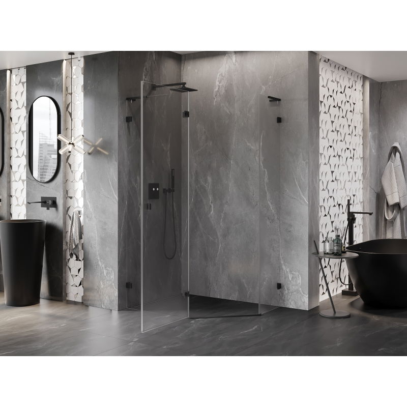 Mexen Lunar L pentagonal pivot shower enclosure left 100 x 80 cm, transparent, black - 831L-100L-080P-70-00-L